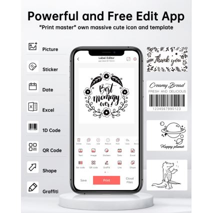 Digital label printer USB-C + 3x self-adhesive labels
