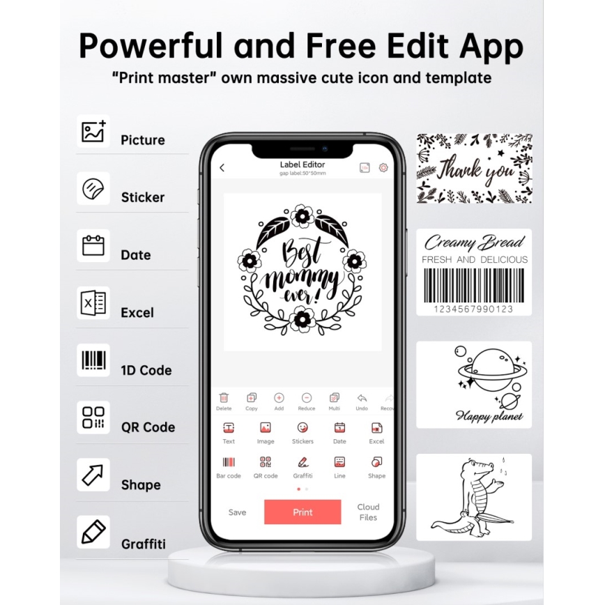 Digital label printer USB-C + 3x self-adhesive labels