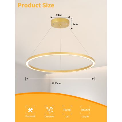 Immax NEO 07159-G80 - LED Dimmable κρεμαστό φωτιστικό οροφής FINO LED/60W/230V Tuya  χρυσό + τηλεχειριστήριο