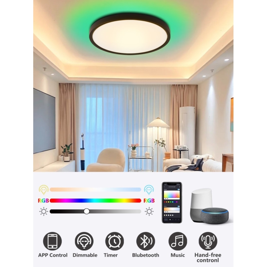 Immax NEO 07166-B40 - LED RGB+CCT Φωτιστικό οροφής dimming NEO LITE TUDO LED/50W/230V Wi-Fi Tuya μαύρο + τηλεχειριστήριο