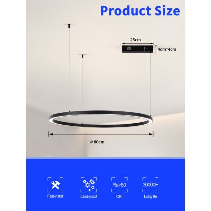 Immax NEO 07215L - Led Dimmable κρεμαστό φωτιστικό οροφής FINO LED/60W/230V 80 cm μαύρο Tuya + τηλεχειριστήριο