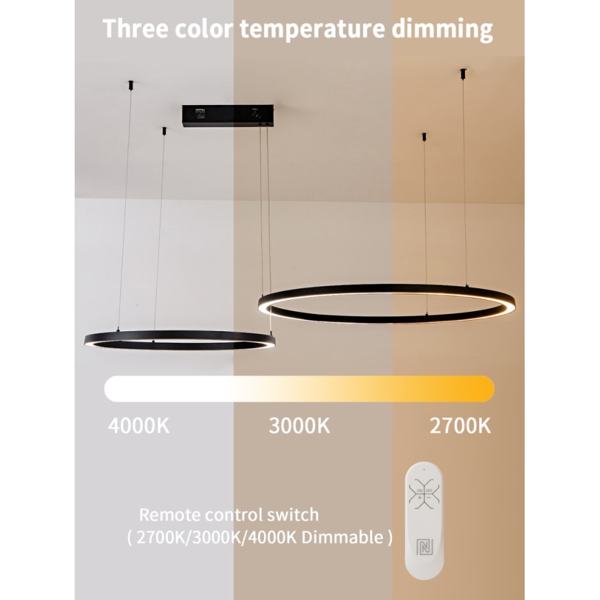 Immax NEO 07216L - Led Dimmable κρεμαστό φωτιστικό οροφής FINO LED/93W/230V 60/80cm μαύρο Tuya + τηλεχειριστήριο