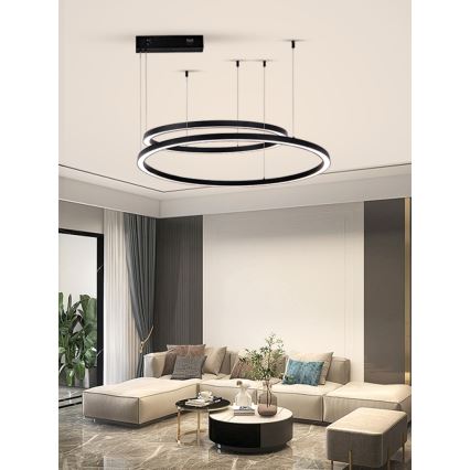 Immax NEO 07216L - Led Dimmable κρεμαστό φωτιστικό οροφής FINO LED/93W/230V 60/80cm μαύρο Tuya + τηλεχειριστήριο