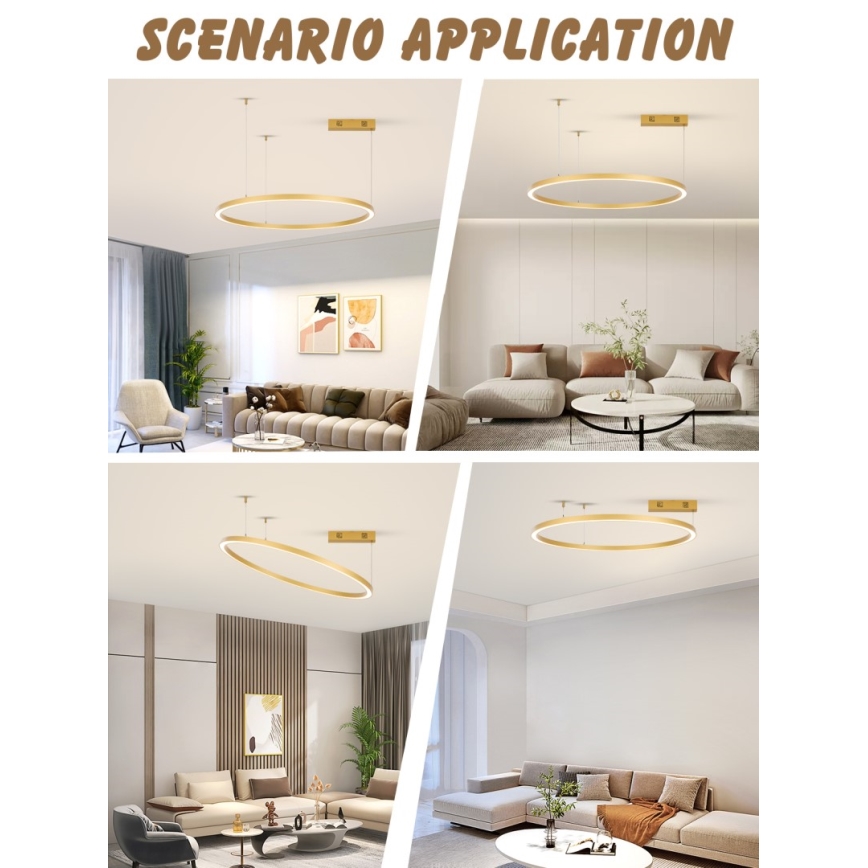 Immax NEO 07217L - Led Dimmable κρεμαστό φωτιστικό οροφής FINO LED/60W/230V 80 cm χρυσαφί Tuya + τηλεχειριστήριο