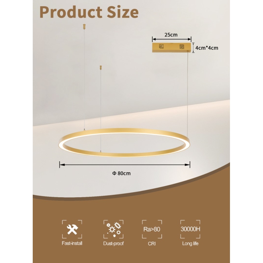 Immax NEO 07217L - Led Dimmable κρεμαστό φωτιστικό οροφής FINO LED/60W/230V 80 cm χρυσαφί Tuya + τηλεχειριστήριο