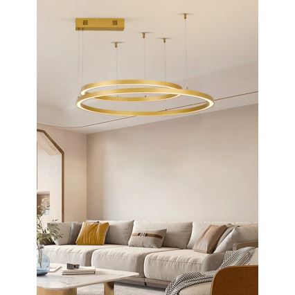 Immax NEO 07218L - Ρυθμιζόμενο LED φωτιστικό οροφής με καλώδιο FINO LED/93W/230V 60/80cm χρυσό Tuya + τηλεχειριστήριο