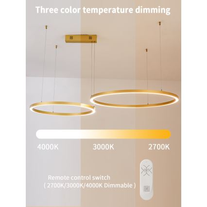 Immax NEO 07218L - Led Dimmable κρεμαστό φωτιστικό οροφής FINO LED/93W/230V 60/80cm χρυσαφί Tuya + τηλεχειριστήριο