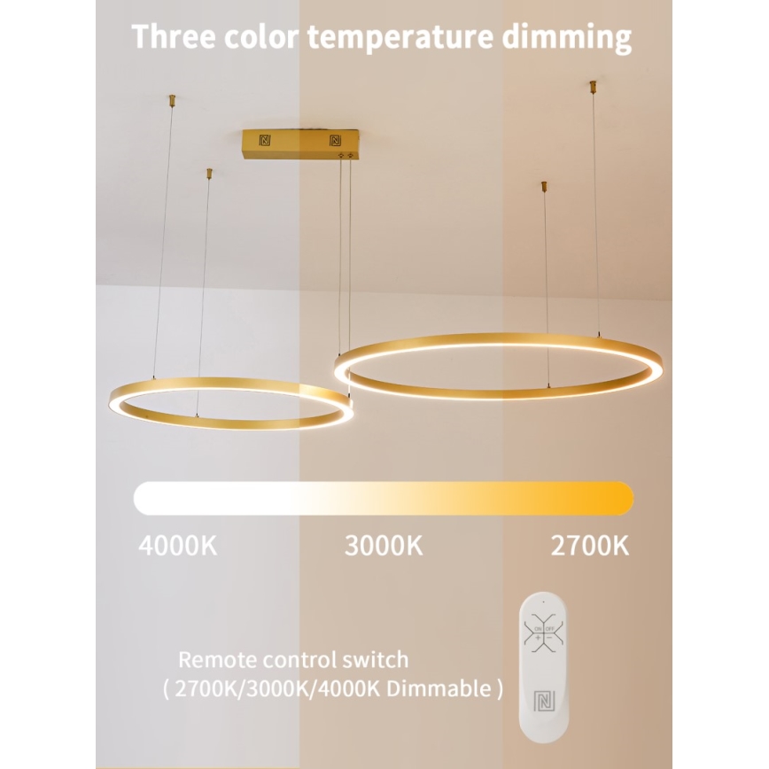 Immax NEO 07218L - Led Dimmable κρεμαστό φωτιστικό οροφής FINO LED/93W/230V 60/80cm χρυσαφί Tuya + τηλεχειριστήριο