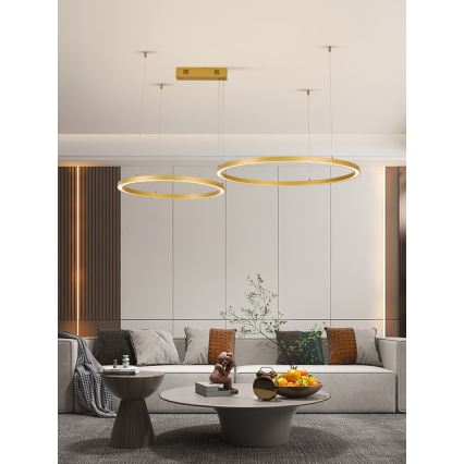 Immax NEO 07218L - Led Dimmable κρεμαστό φωτιστικό οροφής FINO LED/93W/230V 60/80cm χρυσαφί Tuya + τηλεχειριστήριο