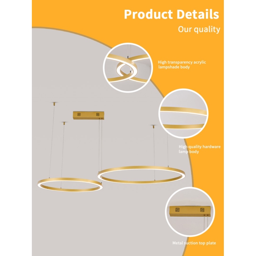 Immax NEO 07218L - Led Dimmable κρεμαστό φωτιστικό οροφής FINO LED/93W/230V 60/80cm χρυσαφί Tuya + τηλεχειριστήριο
