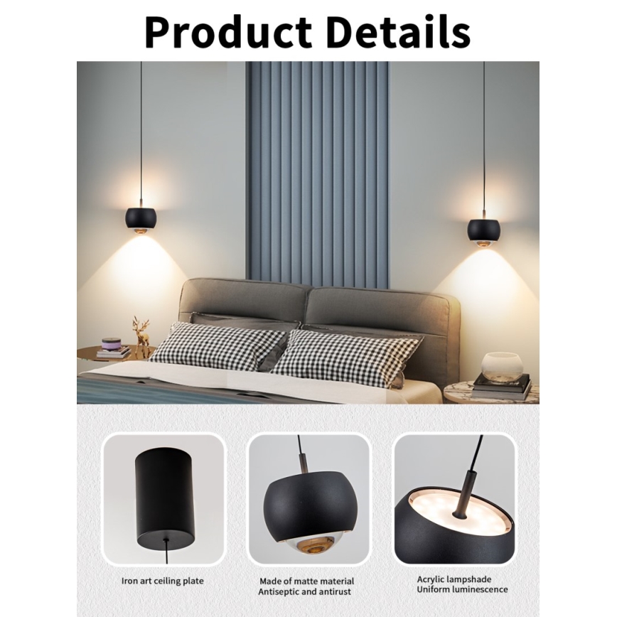 Immax NEO 07219L - Ρυθμιζόμενο LED φωτιστικό οροφής με καλώδιο DORMINE LED/6W/230V ματ μαύρο Tuya + τηλεχειριστήριο