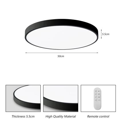Immax NEO 07249L - LED Dimmable φωτιστικό οροφής NEO LITE SEMPLICI LED/48W/230V 3000-6000K Wi-Fi Tuya μαύρο + τηλεχειριστήριο