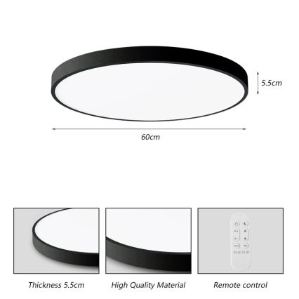 Immax NEO 07250L - LED Dimmable φωτιστικό οροφής NEO LITE SEMPLICI LED/60W/230V 3000-6000K Wi-Fi Tuya μαύρο + τηλεχειριστήριο