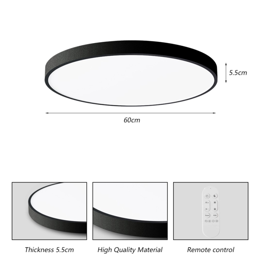 Immax NEO 07250L - LED Dimmable φωτιστικό οροφής NEO LITE SEMPLICI LED/60W/230V 3000-6000K Wi-Fi Tuya μαύρο + τηλεχειριστήριο