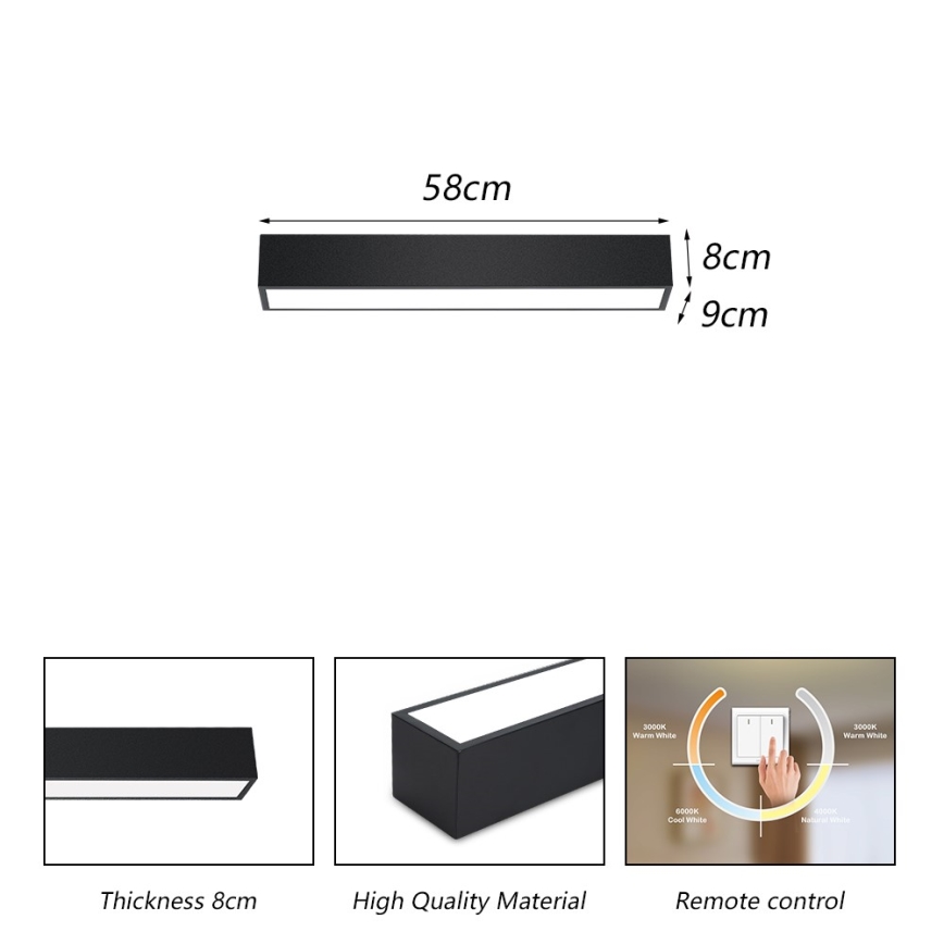 Immax NEO 07254L - LED Dimmable φωτιστικό οροφής NEO LITE LUNGO LED/20W/230V 3000-6000K Wi-Fi Tuya μαύρο + τηλεχειριστήριο