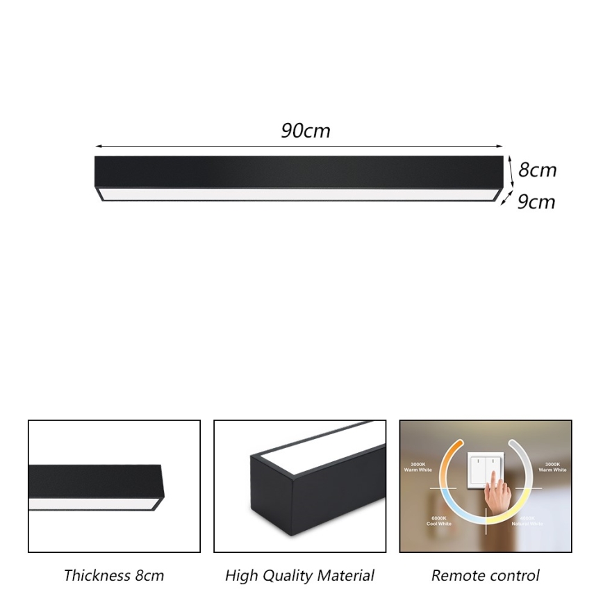 Immax NEO 07255L - LED Dimmable φωτιστικό οροφής NEO LITE LUNGO LED/20W/230V 3000-6000K Wi-Fi Tuya μαύρο + τηλεχειριστήριο
