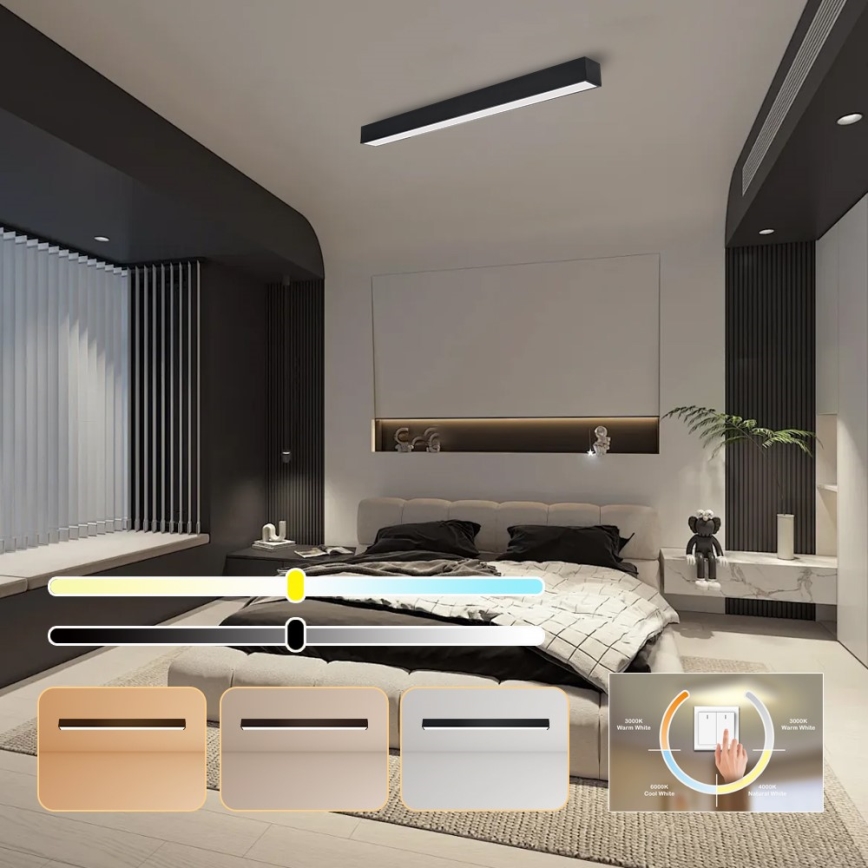 Immax NEO 07256L - LED Dimmable φωτιστικό οροφής NEO LITE LUNGO LED/38W/230V 3000-6000K Wi-Fi Tuya μαύρο + τηλεχειριστήριο