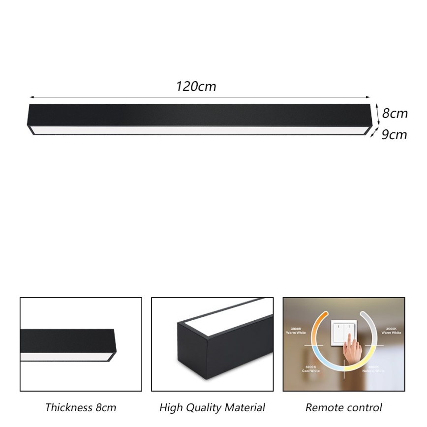 Immax NEO 07256L - LED Dimmable φωτιστικό οροφής NEO LITE LUNGO LED/38W/230V 3000-6000K Wi-Fi Tuya μαύρο + τηλεχειριστήριο