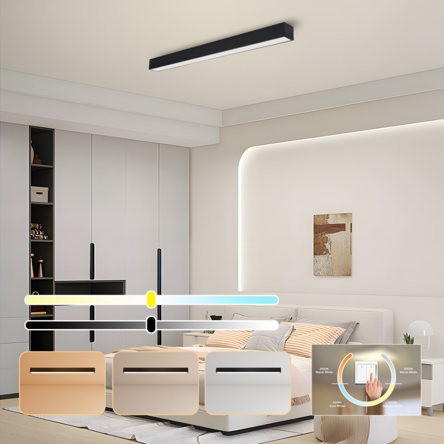 Immax NEO 07256L - LED Dimmable φωτιστικό οροφής NEO LITE LUNGO LED/38W/230V 3000-6000K Wi-Fi Tuya μαύρο + τηλεχειριστήριο