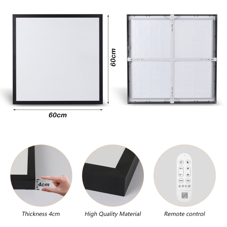 Immax NEO 07279L - Φωτιστικό οροφής μπάνιου dimming LED NEO LITE FRAME LED/50W/230V IP44 Wi-Fi Tuya + τηλεχειριστήριο μαύρο