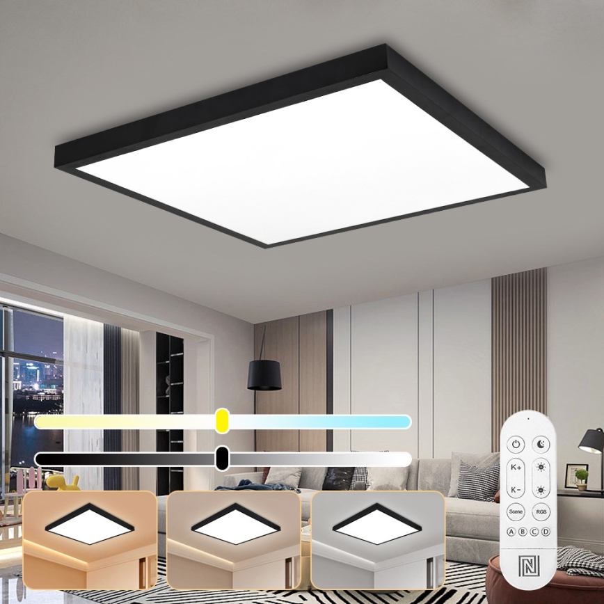 Immax NEO 07279L - Φωτιστικό οροφής μπάνιου dimming LED NEO LITE FRAME LED/50W/230V IP44 Wi-Fi Tuya + τηλεχειριστήριο μαύρο