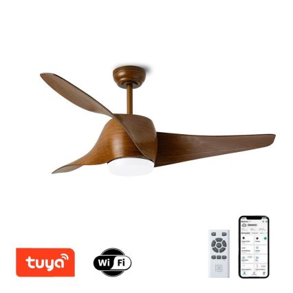 Immax NEO 07286L - Ανεμιστήρας οροφής LED WAVE LED/18W/230V Wi-Fi Tuya καφέ Ø 132 cm + τηλεχειριστήριο