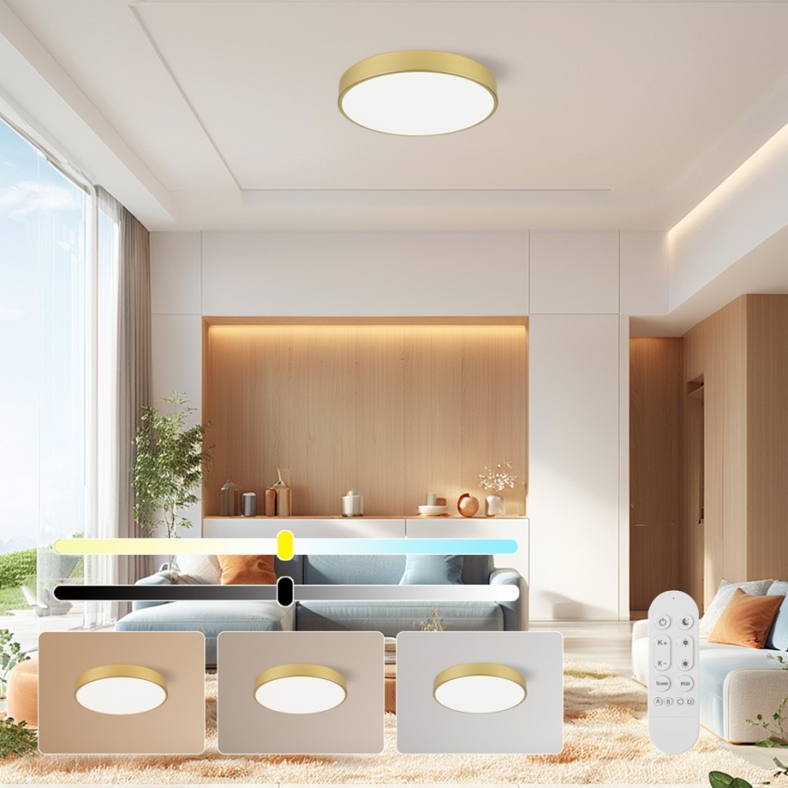 Immax NEO 07292L - Ρυθμιζόμενο LED φωτιστικό οροφής NEO LITE SEMPLICI LED/36W/230V 3000-6000K Ø 40 cm Wi‑Fi Tuya σε χρυσό + τηλεχειριστήριο