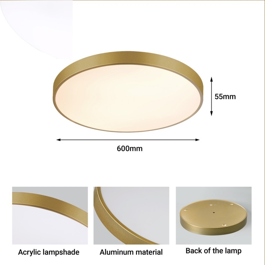 Immax NEO 07293L - Ρυθμιζόμενο φωτιστικό οροφής LED NEO LITE SEMPLICI LED/60W/230V 3000-6000K Ø 60 cm Wi-Fi Tuya χρυσό + τηλεχειριστήριο