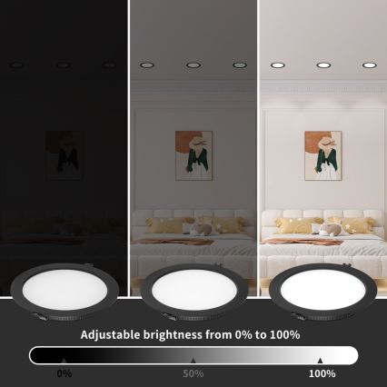 Immax NEO 07294L - LED Ρυθμιζόμενο χωνευτό φωτιστικό οροφής DOWN LED/12W/230V Wi‑Fi Tuya Ø 12 cm μαύρο