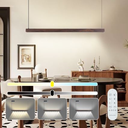 Immax NEO 07300L - LED Ρυθμιζόμενο κρεμαστό φωτιστικό σε καλώδιο MADEIRA LED/26W/230V Wi-Fi Tuya 122 cm καρυδιά + τηλεχειριστήριο