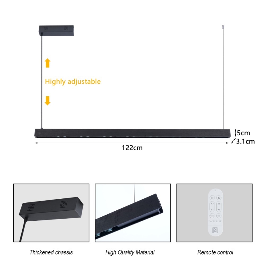 Immax NEO 07300L - LED Ρυθμιζόμενο κρεμαστό φωτιστικό σε καλώδιο MADEIRA LED/26W/230V Wi-Fi Tuya 122 cm καρυδιά + τηλεχειριστήριο