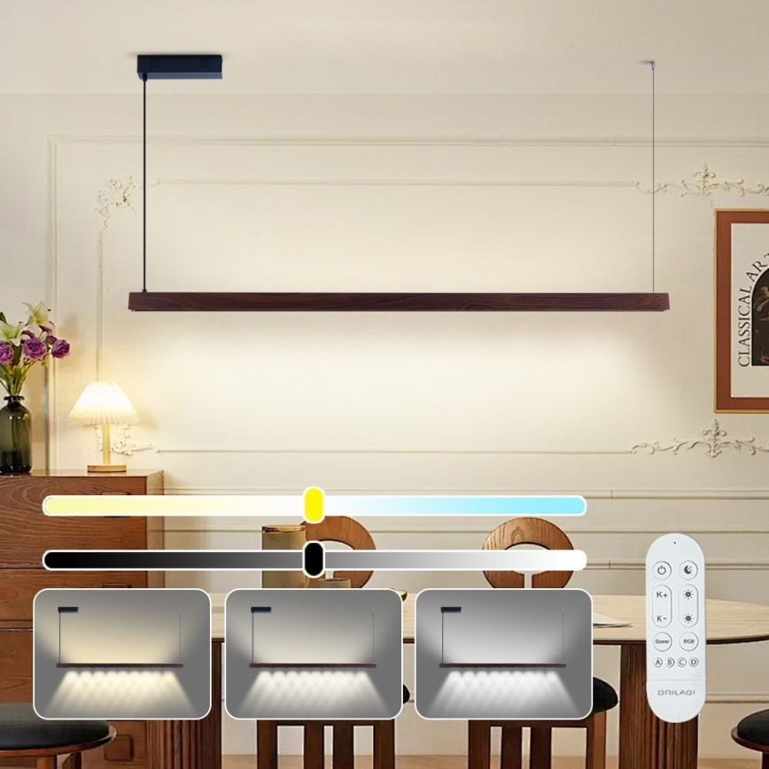 Immax NEO 07301L - Ρυθμιζόμενο κρεμαστό φωτιστικό LED σε καλώδιο MADEIRA LED/33W/230V Wi‑Fi Tuya 152 cm, απόχρωση καρυδιάς + τηλεχειριστήριο