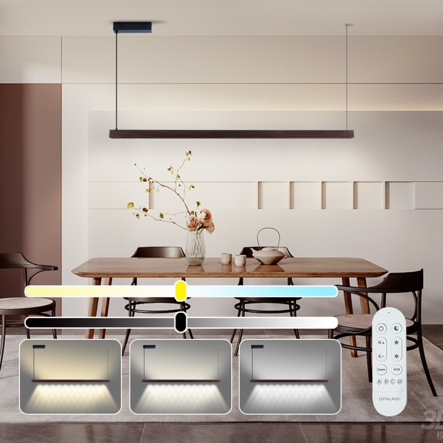 Immax NEO 07302L - Ρυθμιζόμενο κρεμαστό φωτιστικό LED σε καλώδιο MADEIRA LED/44W/230V Wi-Fi Tuya, 202 cm, απόχρωση καρυδιάς + τηλεχειριστήριο