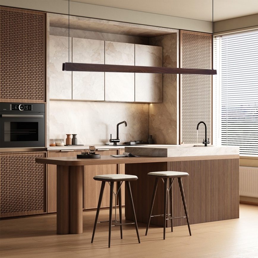 Immax NEO 07302L - Ρυθμιζόμενο κρεμαστό φωτιστικό LED σε καλώδιο MADEIRA LED/44W/230V Wi-Fi Tuya, 202 cm, απόχρωση καρυδιάς + τηλεχειριστήριο