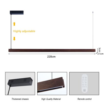 Immax NEO 07302L - Ρυθμιζόμενο κρεμαστό φωτιστικό LED σε καλώδιο MADEIRA LED/44W/230V Wi-Fi Tuya, 202 cm, απόχρωση καρυδιάς + τηλεχειριστήριο