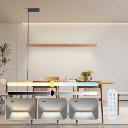 Immax NEO 07303L - Ρυθμιζόμενο κρεμαστό φωτιστικό LED σε καλώδιο MADEIRA LED/26W/230V Wi-Fi Tuya 122 cm σε απόχρωση δρυός + τηλεχειριστήριο