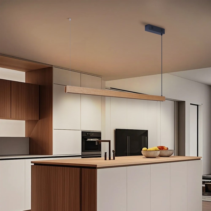 Immax NEO 07303L - Ρυθμιζόμενο κρεμαστό φωτιστικό LED σε καλώδιο MADEIRA LED/26W/230V Wi-Fi Tuya 122 cm σε απόχρωση δρυός + τηλεχειριστήριο