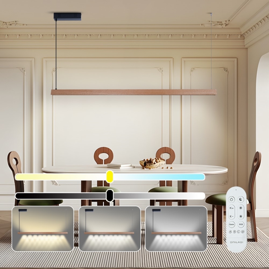 Immax NEO 07304L - MADEIRA κρεμαστό ρυθμιζόμενο LED φωτιστικό σε καλώδιο LED/33W/230V Wi‑Fi Tuya 152 cm φινίρισμα δρυός + τηλεχειριστήριο