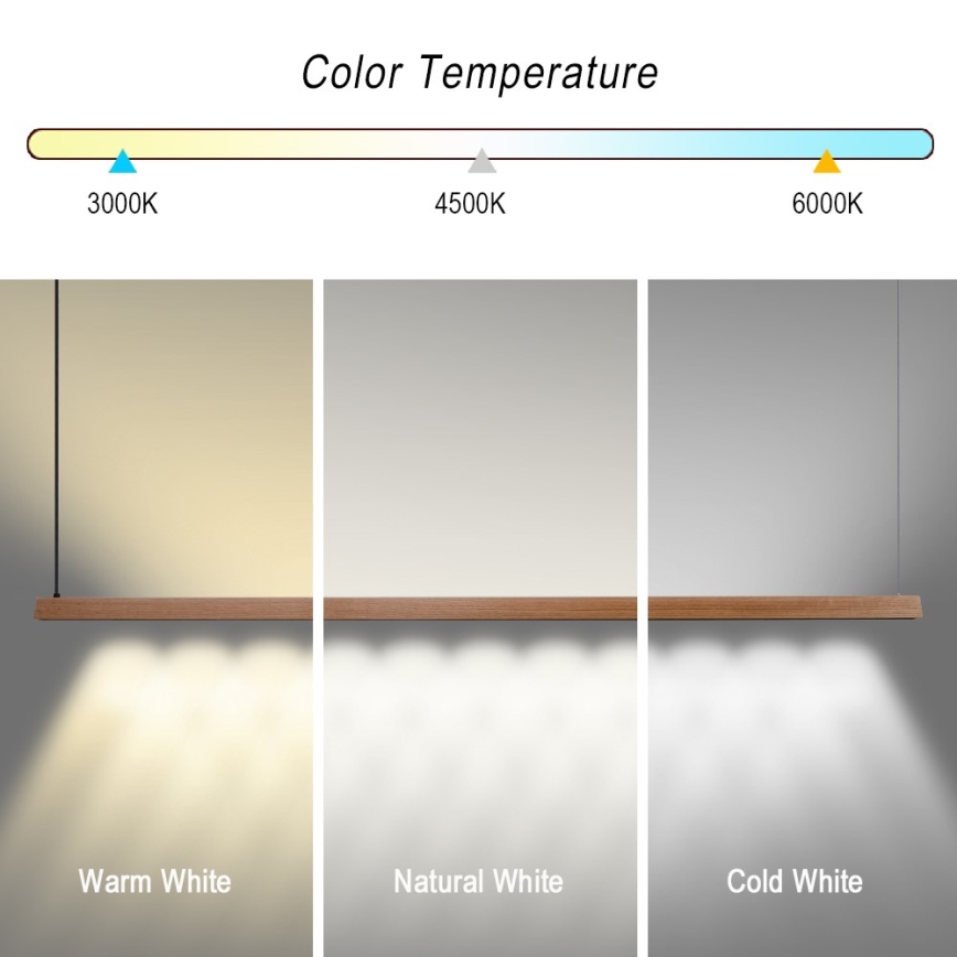 Immax NEO 07305L - LED Ρυθμιζόμενο κρεμαστό φωτιστικό σε καλώδιο MADEIRA LED/44W/230V Wi‑Fi Tuya 202 cm σε απόχρωση δρυός + τηλεχειριστήριο