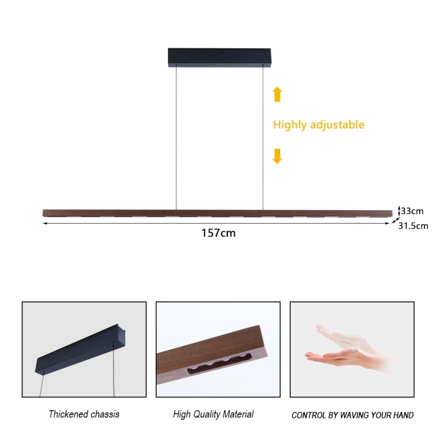 Immax NEO 07309L - Ρυθμιζόμενο κρεμαστό φωτιστικό LED σε σύρμα με αισθητήρα MADEIRA LED/37W/230V, μήκος 157 cm, απόχρωση καρυδιάς
