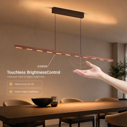 Immax NEO 07309L - Ρυθμιζόμενο κρεμαστό φωτιστικό LED σε σύρμα με αισθητήρα MADEIRA LED/37W/230V, μήκος 157 cm, απόχρωση καρυδιάς