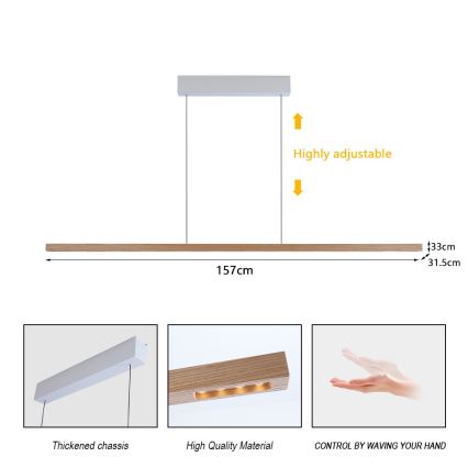 Immax NEO 07310L - Κρεμαστό ρυθμιζόμενο φωτιστικό LED σε καλώδιο με αισθητήρα MADEIRA LED/37W/230V 157 cm απόχρωση φράξου