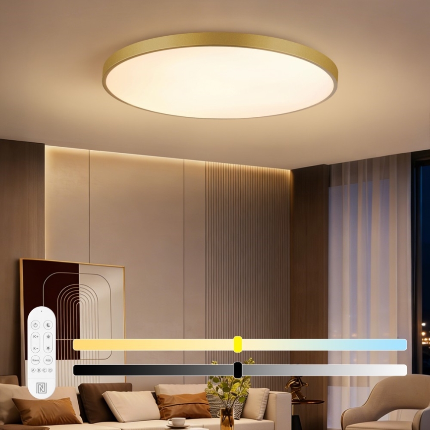 Immax NEO 07312L - Ρυθμιζόμενο φωτιστικό οροφής LED SEMPLICI LED/128W/230V διάμ. 100 cm Wi-Fi Tuya χρυσό + τηλεχειριστήριο