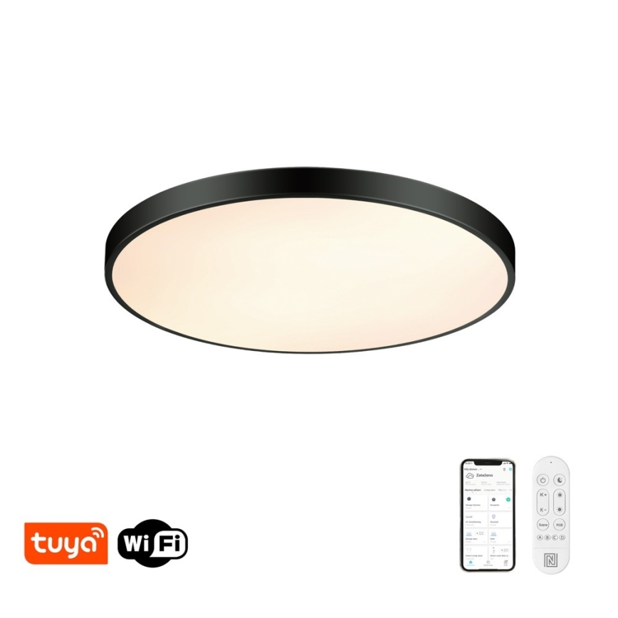 Immax NEO 07313L - Ρυθμιζόμενο LED φωτιστικό οροφής SEMPLICI LED/96W/230V διάμ. 80 cm Wi-Fi Tuya μαύρο + τηλεχειριστήριο