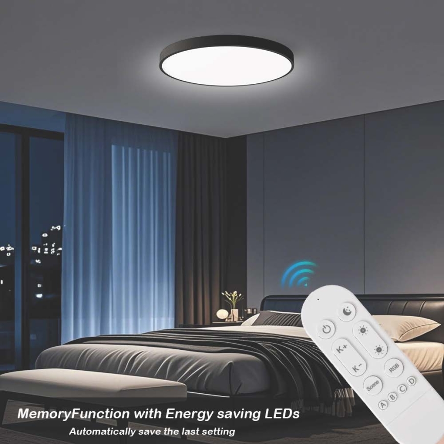Immax NEO 07313L - Ρυθμιζόμενο LED φωτιστικό οροφής SEMPLICI LED/96W/230V διάμ. 80 cm Wi-Fi Tuya μαύρο + τηλεχειριστήριο