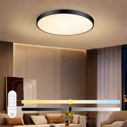 Immax NEO 07313L - Ρυθμιζόμενο LED φωτιστικό οροφής SEMPLICI LED/96W/230V διάμ. 80 cm Wi-Fi Tuya μαύρο + τηλεχειριστήριο