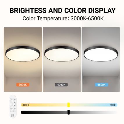 Immax NEO 07313L - Ρυθμιζόμενο LED φωτιστικό οροφής SEMPLICI LED/96W/230V διάμ. 80 cm Wi-Fi Tuya μαύρο + τηλεχειριστήριο