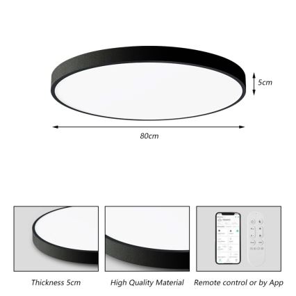 Immax NEO 07313L - Ρυθμιζόμενο LED φωτιστικό οροφής SEMPLICI LED/96W/230V διάμ. 80 cm Wi-Fi Tuya μαύρο + τηλεχειριστήριο