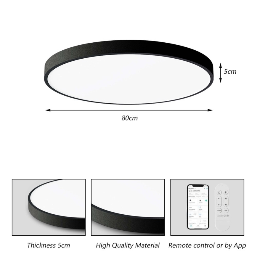 Immax NEO 07313L - Ρυθμιζόμενο LED φωτιστικό οροφής SEMPLICI LED/96W/230V διάμ. 80 cm Wi-Fi Tuya μαύρο + τηλεχειριστήριο