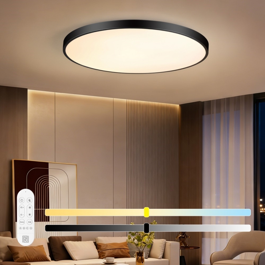 Immax NEO 07314L - Ρυθμιζόμενο φωτιστικό οροφής LED SEMPLICI, 128W/230V, διάμ. 100 cm, Wi‑Fi (Tuya), μαύρο + τηλεχειριστήριο